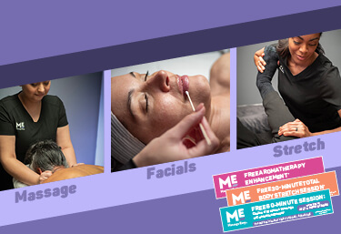 Collage of available Massage Envy services with promotional vouchers displayed on the bottom right. 