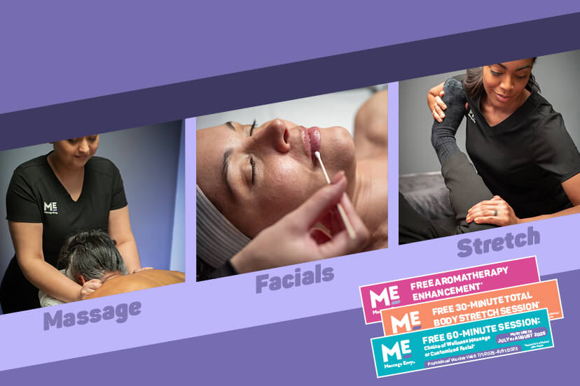 Collage of available Massage Envy services with promotional vouchers displayed on the bottom right. 